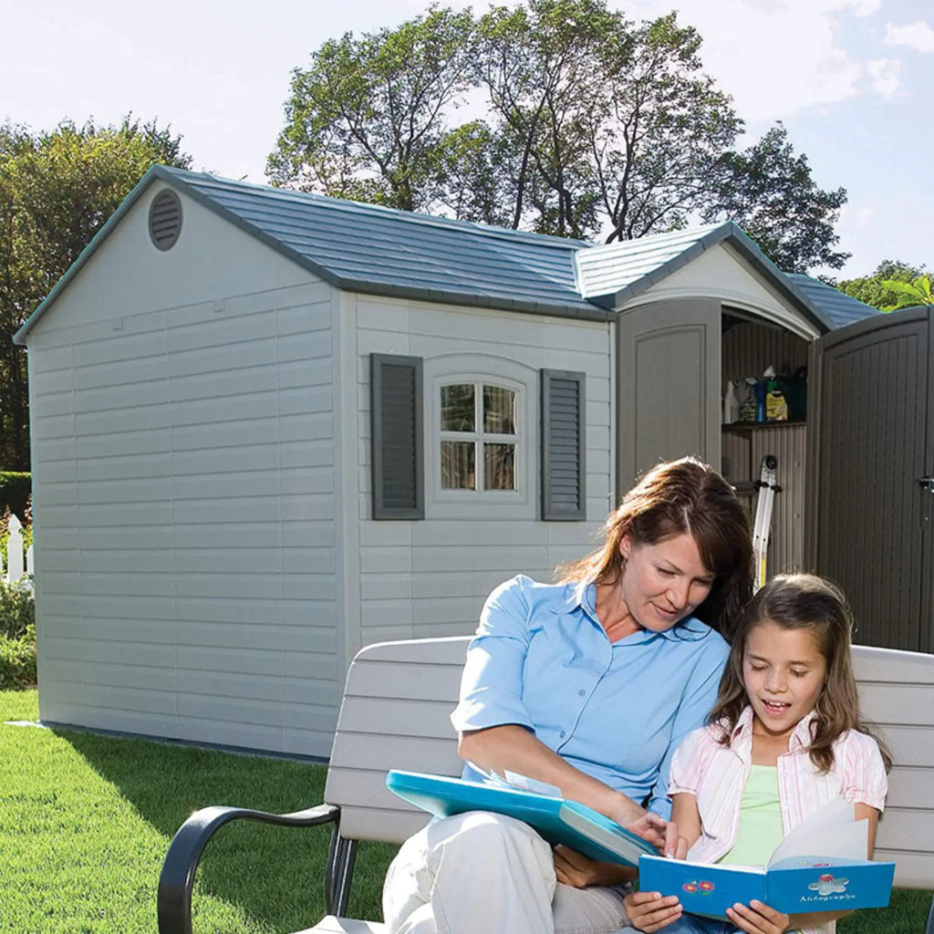 Lifetime 15 Ft. x 8 Ft. High-Density Polyethylene Outdoor Storage Shed with Steel-Reinforced Construction