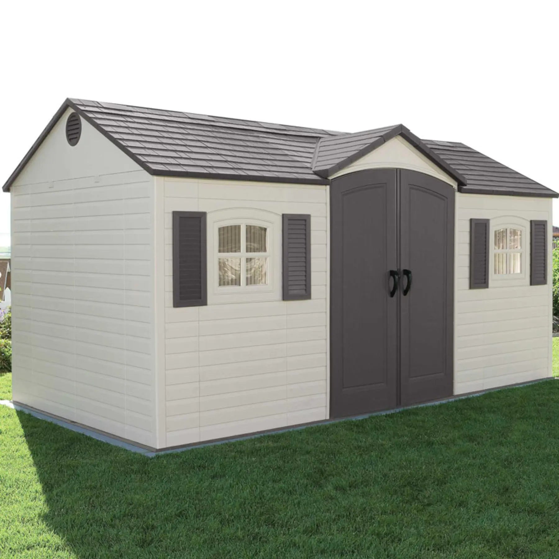 Lifetime 15 Ft. x 8 Ft. High-Density Polyethylene Outdoor Storage Shed with Steel-Reinforced Construction