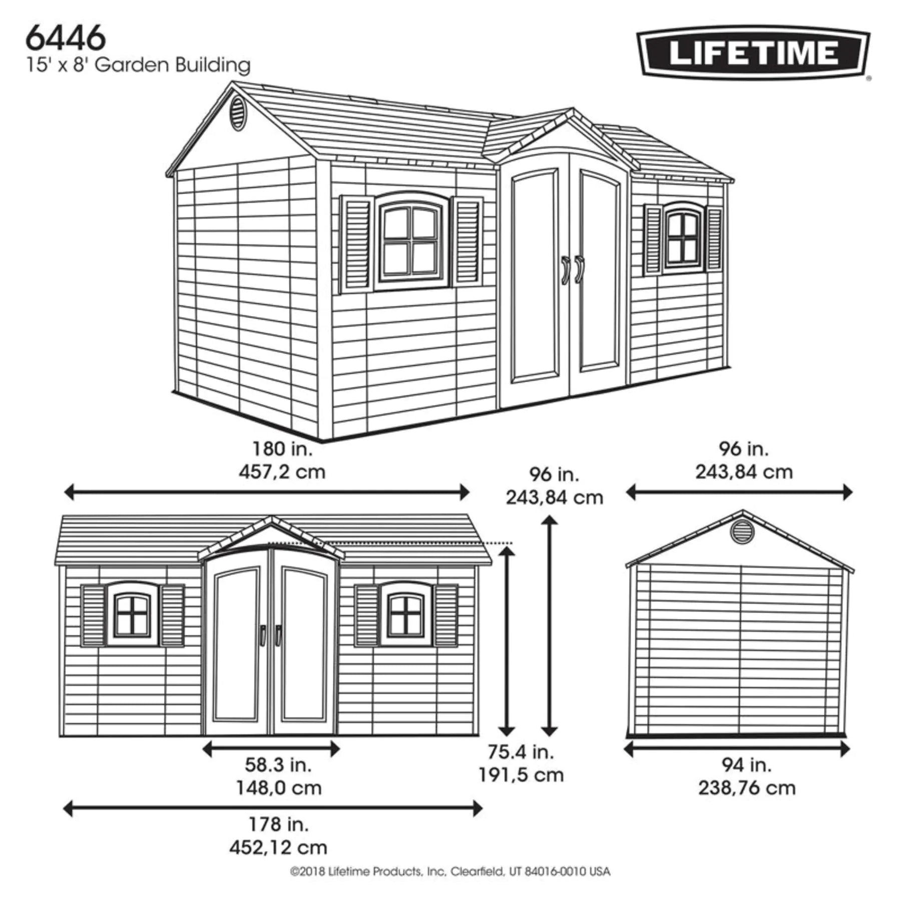 Lifetime 15 Ft. x 8 Ft. High-Density Polyethylene Outdoor Storage Shed with Steel-Reinforced Construction