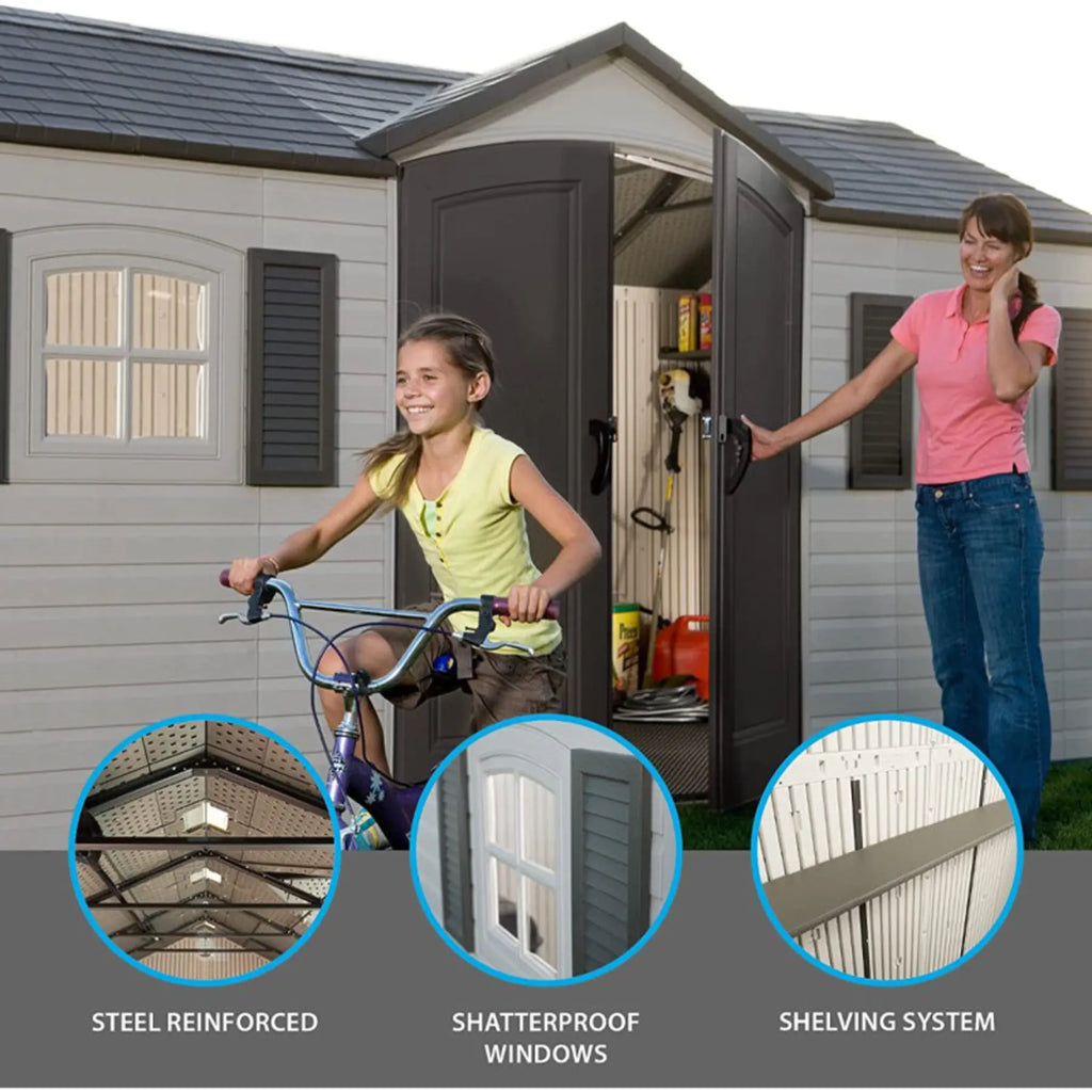 Lifetime 15 Ft. x 8 Ft. High-Density Polyethylene Outdoor Storage Shed with Steel-Reinforced Construction